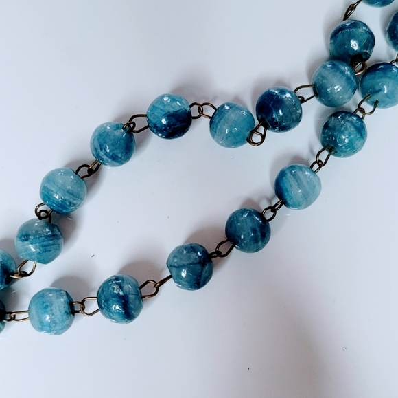 VTG Hand Made Chinese Blue Jade Bead Necklace - Picture 5 of 6